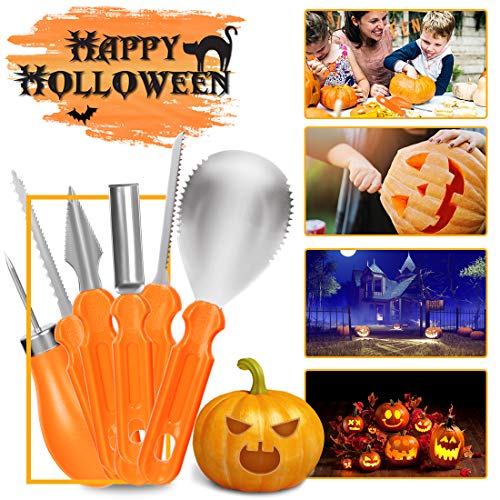 O-Kinee pompoensnijset voor Halloween, 6 stuks gereedschap van roestvrij staal met 10 snijsjablonen voor pompoen… - Image 8
