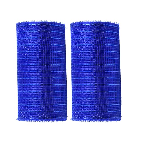 JStnana 2 Rolls Royal Blue Mesh Ribbon for Wreath Crafts 6 Inch x 30FT Per Roll Metallic Foil Deco Mesh Rolls Decorative Mesh Fabric for Patriotic Christmas Tree Wreath Garland Swag Party Decor