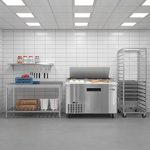 Image of KoolMore 50 Inch Commercial Pizza Prep Table with Built-in Refrigerator, Cutting Board, Food Protection Lid, Cold Storage, Rolling Casters in Stainless Steel,ETL Listed (KM-RPPS-1DSS)