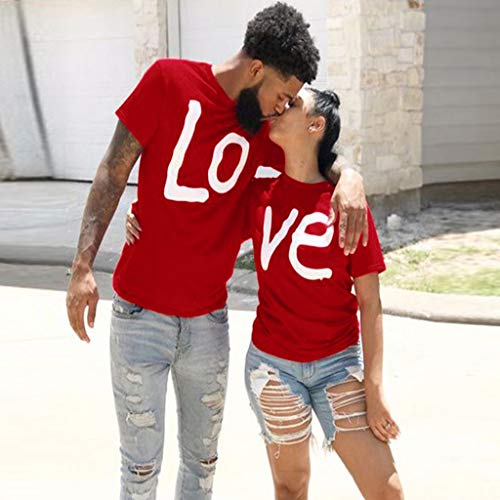 Matching Couple Love - Lo Ve - Valentine T-Shirt Couples Matching Shirts Letter Print Love Couple T-Shirt Short Sleeve Blouse(A#Red,Large) #TOP2