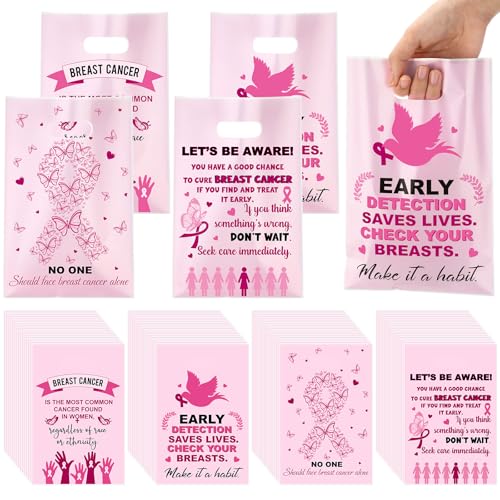 Silkfly 100pcs Breast Cancer Awareness Goodie Bags 9.84x 6.5 Pink Ribbon Bags for Women Breast Cancer Awareness Supplies