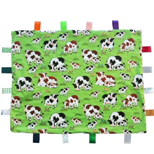 Image of Large Tag Blanket for Babies, Cow Toddler Blanket with Tags