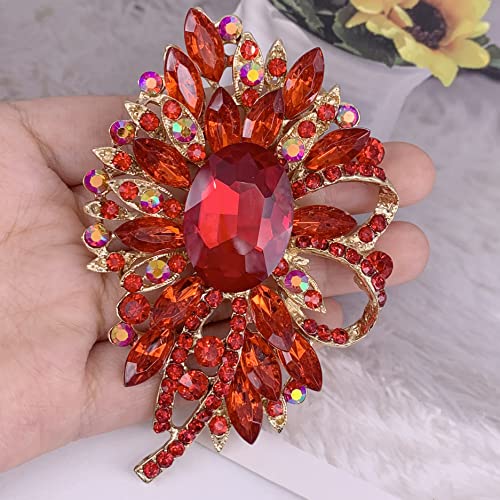 Image of SELOVO Big Large Flower Bow Brooch Scarf Decoration Brooch Pin Gold Tone