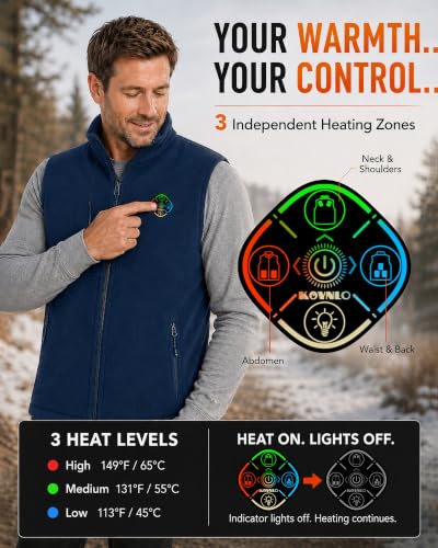 Image of KOVNLO Men's Heated Fleece Vest with 8 Heating Panels and Battery Pack