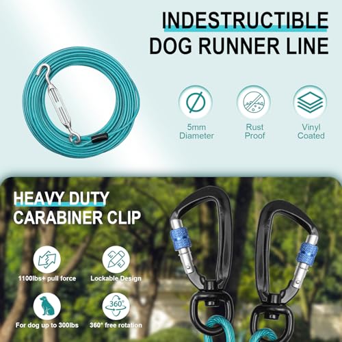 Dog Trolley System - Tangle Free & Shock Absorbing Heavy Duty Runner for Large Dogs Up to 300 lbs, 200 ft Cable with 15 ft Leash - Backyard, Park, Camping(200FT) - Image 6