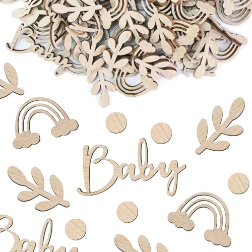 qingmeng Babyparty Deko Konfetti Holz | 100 Stück Baby Shower Deko Junge...