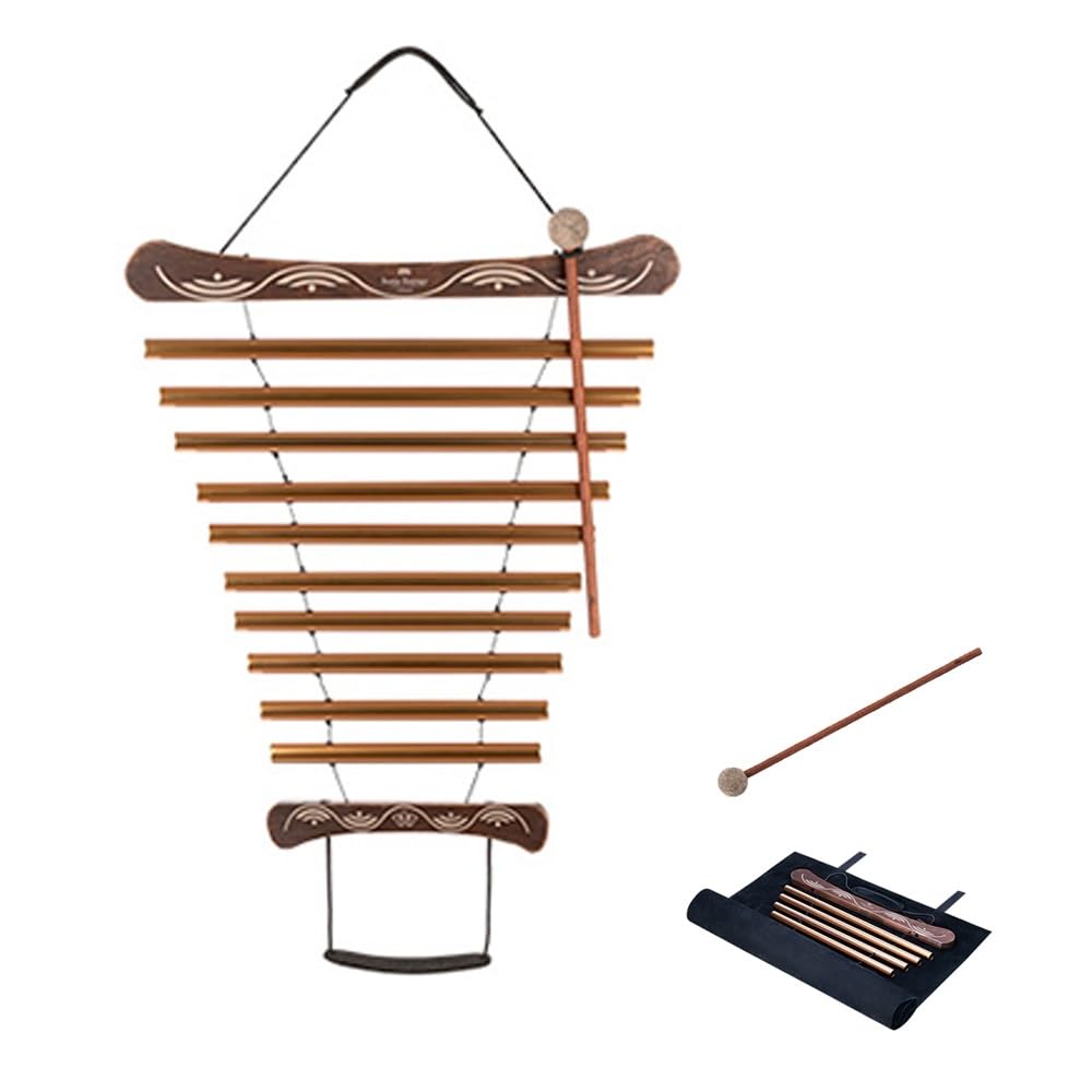 Ręcznie korbowana belka, indyjski instrument ludowy, poprzeczka z litego drewna, brązowa/czarna rura aluminiowa, ręczny 10-tonowy drążek wiązki, instrument do terapii dźwiękiem do medytacji jogi, lecz