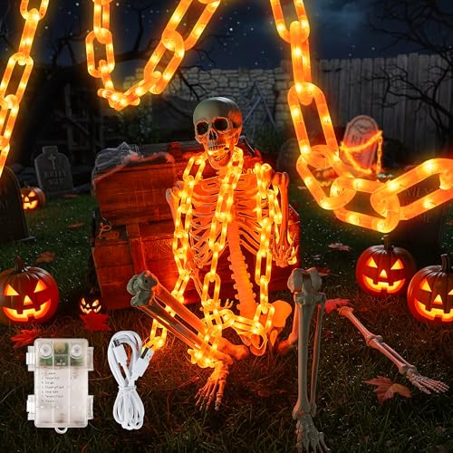 Guirlande lumineuse étanche à piles orange pour déco Halloween