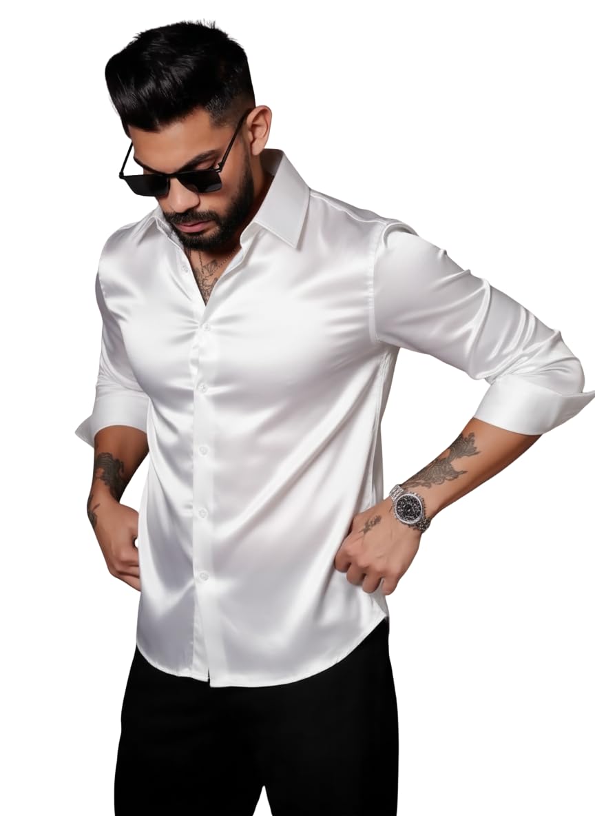 indoprimo Men's Stylish Solid Satin Casual Shirt for Men Full Sleeve-picture-43