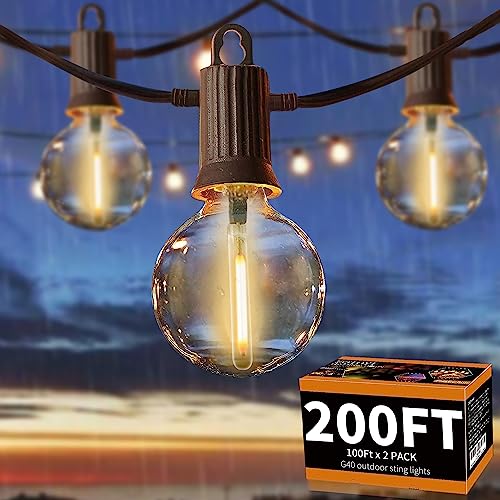 ZOTOYI Outdoor String Lights Waterproof IP65, 200 FT Outdoor Lights for Patio with 104 Shatterproof G40 Bulbs(4 Spare), LED String Lights for Outside, Cafe, Porch, Backyard, Dimmable (2-Pack 100FT) ZOTOYI Outdoor String Lights Waterproof IP65, 200 FT Outdoor Lights for Patio with 104 Shatterproof G40 Bulbs(4 Spare), LED String Lights for Outside, Cafe, Porch, Backyard, Dimmable (2-Pack 100FT)