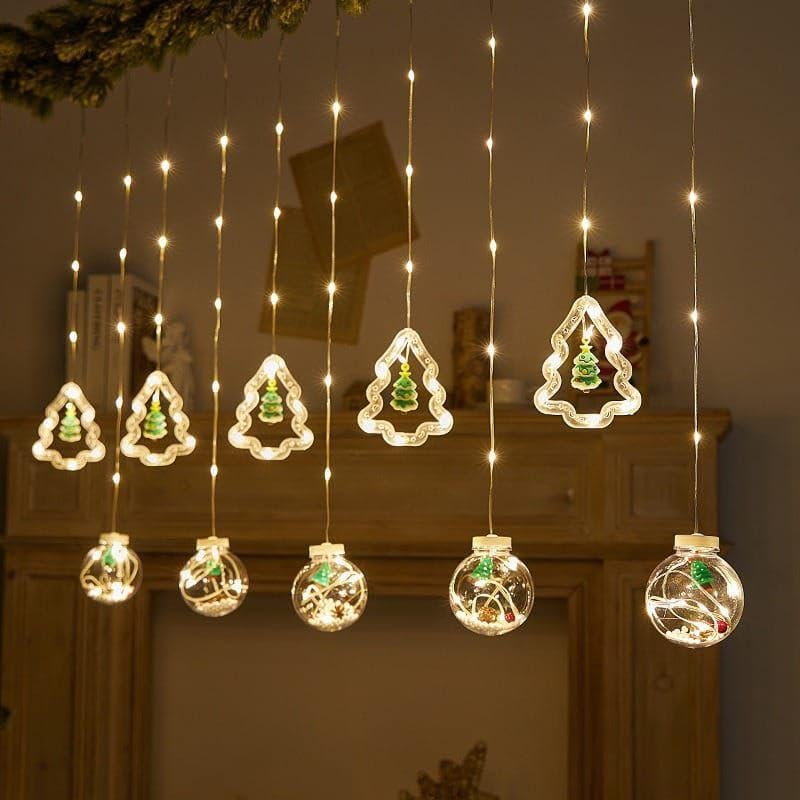 Image of Quace Christmas Tree Curtain Lights Decoration LED Lights Indoor Christmas Fairy Lights for Window Bedroom Decorations, Xmas String Lights for Tree Home Garden Decorations