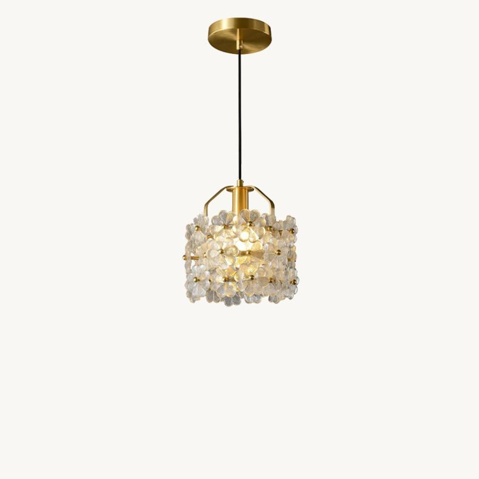 Rszcsmo Multicolor 7.87In French-Style Glass Crystal Pendant Light Creative Flower-Shaped Decorative Bedside Hanging Lamp Suitable For Study, Bedroom, Balcony Lighting Fixture