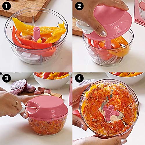 Processador Triturador Manual 3 Lâminas 550ml Cor:Rosa (CK)