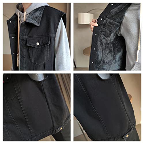 Image of Men`s Winter Sherpa Lined Denim Vest Fleece Sleeveless Jean Jacket Waistcoat