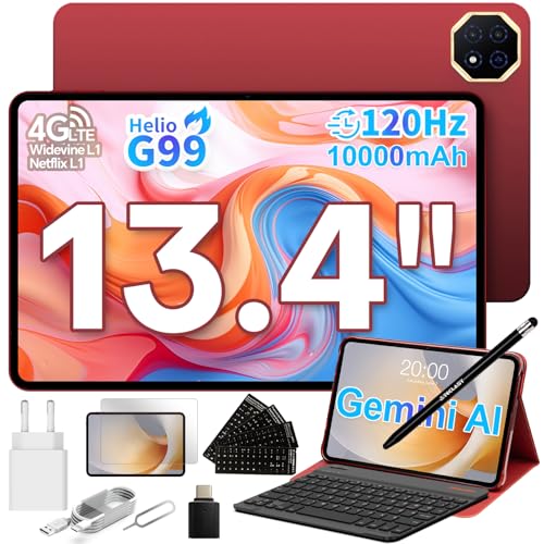 TECLAST T65PLUS Tablet 13.4 Zoll 120Hz Display Helio G99 2.2GHz Gaming, 4G LTE Dual SIM, 10000mAh/18W, 20GB RAM 128GB(8TB TF), Widevine L1/13MP/GPS, Gemini AI Android Tablets mit Tastatur+Hülle+Stift