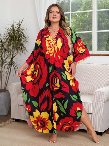 Image of Kaftan Dress for Women - Plus Size Caftan Maxi Beach Dress Moo Moos Loungewear, Swimsuit Cover Up for Beach, Pool or Vacation