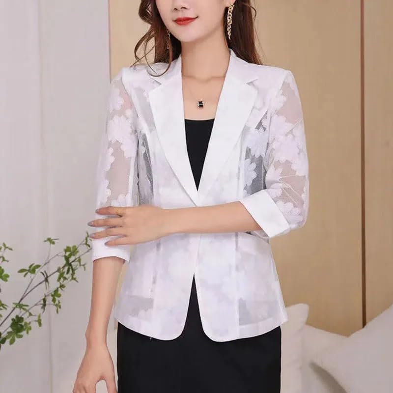 Women's Single Button Lace Blazer Coat Slim Fit Open Front Work Office Jacket Top with Pocket3