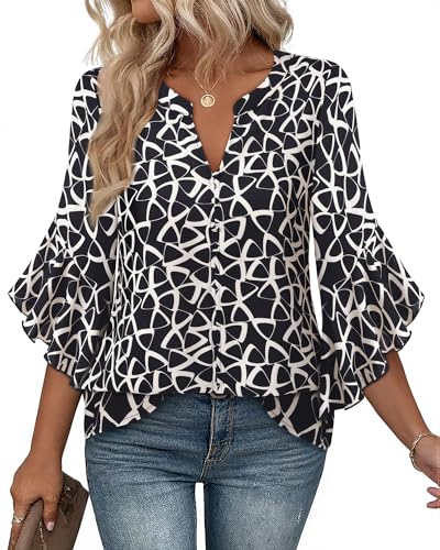 Bebonnie Blouses for Women Business Casual: Womens Tops Dressy Casual Button Down Shirts Summer Spring Work Career Office Interview Outfits Chiffon Blouses Professional Teacher Shirts Black White M