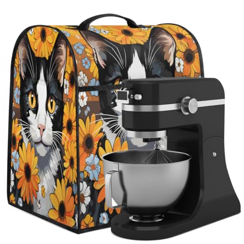 Coffee Maker Cover Flower Cat Cute Kitchen Appliance Covers Small Appliance Covers Blender Cover Juicer Cover Dust Covers for Kitchen Appliances with Top Handle and Pockets,Washable,C812