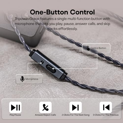 Image of Linsoul Tripowin Grace Detachable Silver-Plated Oxygen Free Copper OFC in Ear Earphone Cable with Microphone for Audiophile Replacement Cable (Recessed 2Pin)
