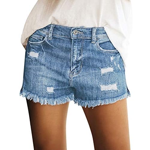 luvamia Women's Mid Rise Denim Shorts Stretch Turquoise