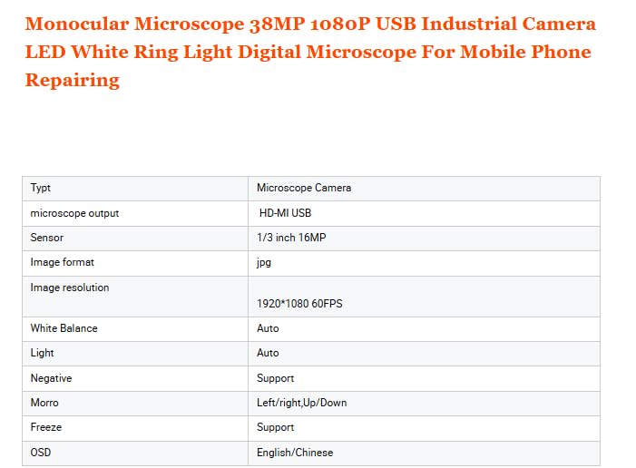 Mikroskop cyfrowy do naprawy mikroskopu monokularowego 38MP1080P USBIndustrialCamera LEDWhiteRing Light130X