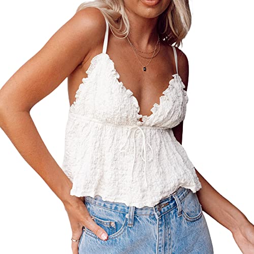 Mxiqqpltky Women Y2K Ruched Camisole Sleeveless Spaghetti Straps V Neck Cami Tops Summer Cute Bow Flowy Tank Tops Streetwear