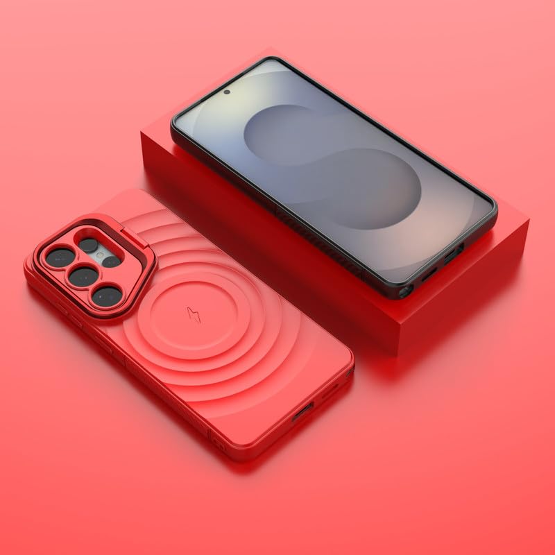 Image of LuxuryKase Shockproof Case for Samsung Galaxy S26 Ultra | Ripple Pattern | Camera Protection | Inner Velvet Fabric Lining | Protective Cover with Enhanced Grip & Wireless Charging Support - Red