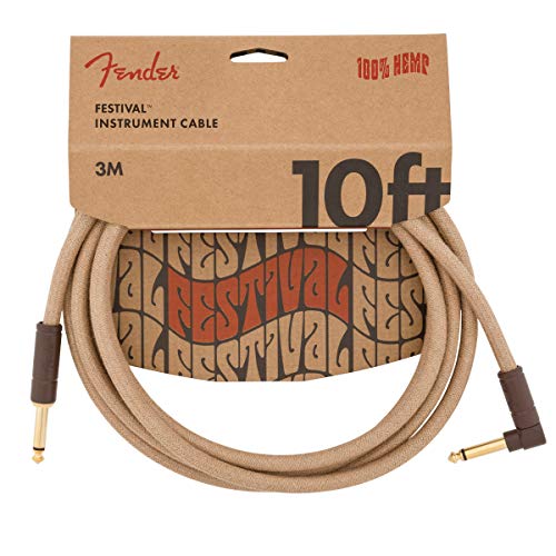 Fender Festival Hemp Straight to Right Angle Instrument Cable - 10 Foot Natural image 4