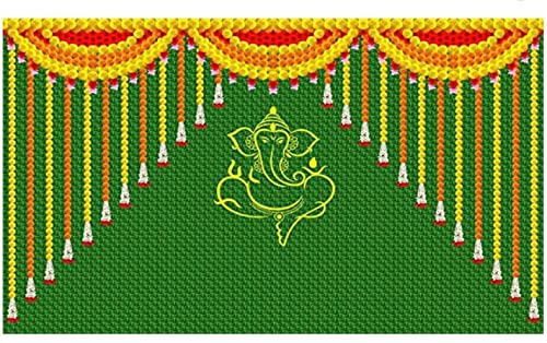 Image of IGH Ganesh Backdrop Cloth for Pooja Decoration-Traditional Festival Fabric (Size-5x8 Feet) - Perfect for Background Decoration and Festivals (Multicolor 1)