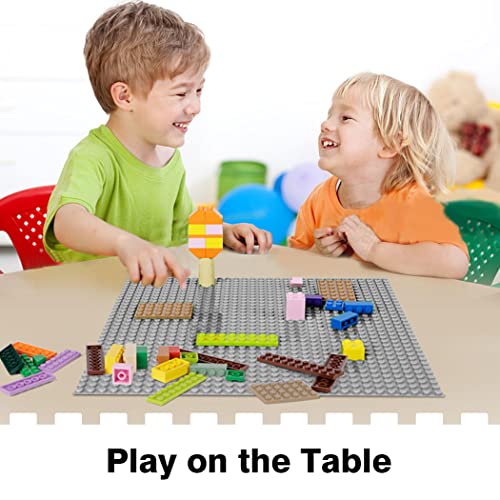 Image of Lekebaby 6 Pack Peel and Stick Baseplates, 25.5 x 25.5 cm Classic Building Board Base Plates 100% Compatible with All Major Brands, Grey