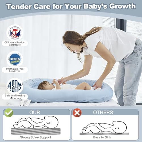 Image of Infant Support Cushion -Baby Support Cushion for Newborn, Oversized for 0-24 Months (36.5*20 inchs), Tummy Time Mat for Home and Travel, Soft Cotton, Supervised Use, Baby Essentials Gift -includ cover