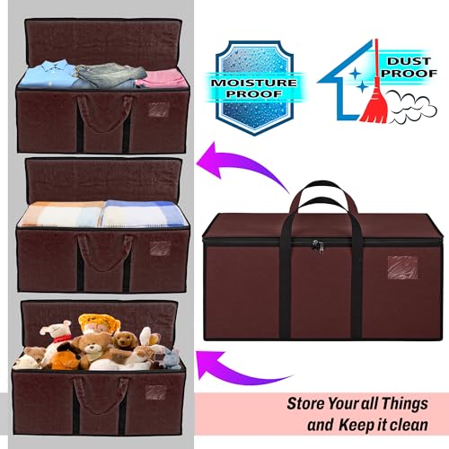Image of Storite Multi-Purpose Heavy Duty Moisture Proof 81 Litres Canvas Super-Size Jumbo Underbed Storage Bag /Toys /Blankets /Stationery Paper /Clothes /Moving bags, Maroon (87x26x36cm)