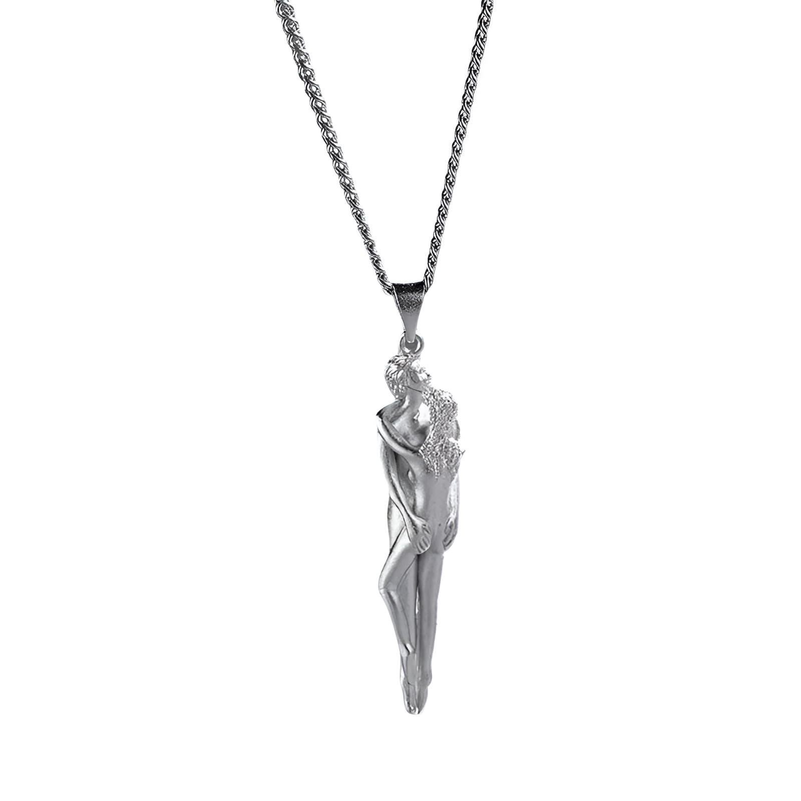 Feng Shui Accessori per Ragazze Collana Abbraccio in Argento Sterling 925 per Donne e Uomini, Collana Coppia Abbraccio Abbraccio Classico Collana con Ciondolo Coppia Piccola Gente Collana Abbraccio,