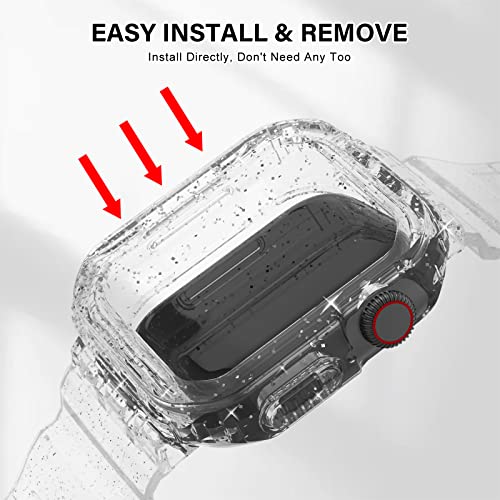 Eyamumo Protective Cases Rugged Bands Compatible With Apple Watch Bands 41Mm 40Mm Women Men, Soft Glitter Tpu Rugged Smartwatch Bumper Cases With Band Compatible For Apple Iwatch Se Series 7 6 5 4 Silver #TOP5