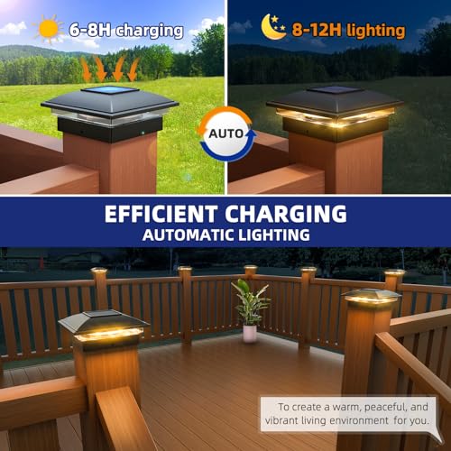 Aponuo TZ11-B12 Solar Post Cap Lights,12 Pack 2-Modes Bright Deck Post Lights Solar Powered Outdoor Waterproof Garden Patio Fence Deck Decor thumb #2