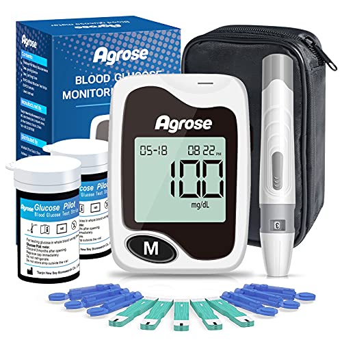 Agrose Blood Glucose Monitor Kitï¼Œ 50 Test Strips for Diabetesï¼Œ 50 Blood Sampling Needles, 1 Glucometerï¼Œ Continuous Testing Tester Meter Sugar Monitor , Kit with Strips and Lancets , Sugar Monitor