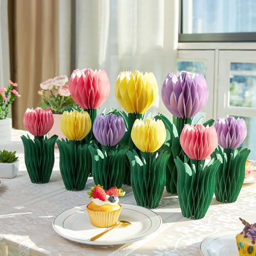 SUNBEAUTY 9 Stück 3D Tulpen Wabenbälle Rosa Lila Papier Blumen...