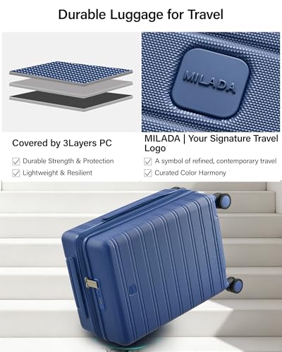 Image of MILADA 28 Inch Large Expandable Checked Luggage with 8 Spinner Wheels, Hardshell Suitcase with TSA Lock, Lightweight Durable PC Shell, Airline-Approved for Extended Travel, Interstellar Blue