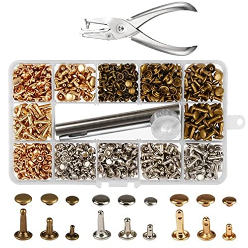 300 Sets Rivets For Leather, Leather Rivet Double Cap Rivets Kit, 3 Sizes 3 Colors And 4 Fixing Tools For Leather Crafts, Shoes, Clothes, Leather Boots, Bags, Decoration #TOP6