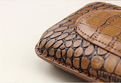 Brown Crocodile Embossed Leather 3 Ct Cigar Case w/Stainless Steel Cutter for Large Cigar