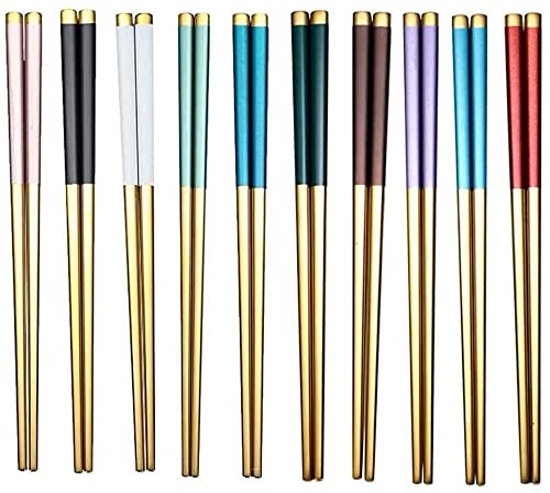 Bacchette, Bacchette Cinesi Lavabili 304 Bacchette in Acciaio Inossidabile Set, 5 Coppie / 10 Paia, Design di separazione dei Colori Non Slip, for la casa, Bacchette asiatiche for Le tavolette (Color