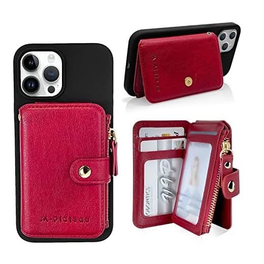 M-Plateau Card Holder for Phone Case Button Closure Phone Wallet for Women with Zipper Coin Purse Have 6 Card Slots and ID Window Suitable for iPhone 14 Plus Case (Red)