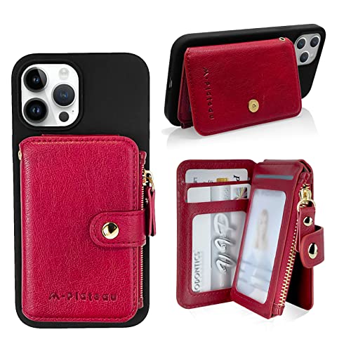 Image of M-Plateau Card Holder for Phone Case Button Closure Phone Wallet for Women with Zipper Coin Purse Have 6 Card Slots and ID Window Suitable for iPhone 14 Plus Case (Red)