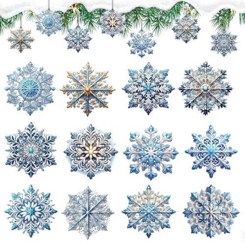 36 Stück Weihnachtsbaum blau Schneeflocke Deko Holz Anhänger...