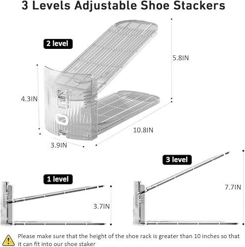 Miniatura 5 de Paquete de 12 organizadores transparentes para zapatos, altura ajustable de 3.7 a 7.7 pulgadas, apiladores de zapatos para un par de zapatos,