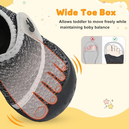 Image of FEETCITY Baby First Walking Shoes Wide Baby Shoes Infant Sneakers Newborn Crib Shoe Barefoot Lightweight Slip On Shoe