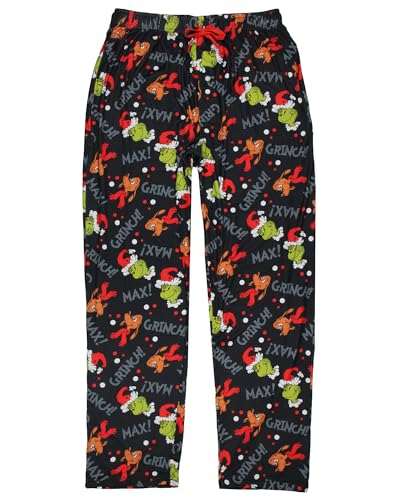 Dr. Seuss The Grinch Men's AOP Grinch and Max Holiday Design Adult Lounge Sleep Pajama Pants3
