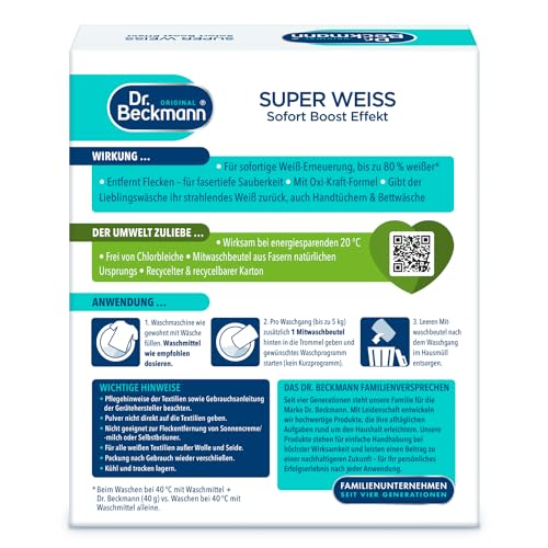 Dr. Beckmann Super Weiß | entfernt Grauschleier | hilft gegen Vergilbungen | die Wäsche wird wieder strahlend Weiß | 2 x 40 g