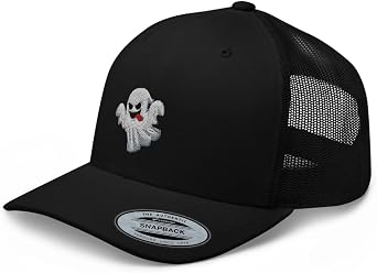 Halloween Ghost Hat Boo Baseball Cap Embroidered Trucker Hat Mid Crown Curved Bill for Men Women